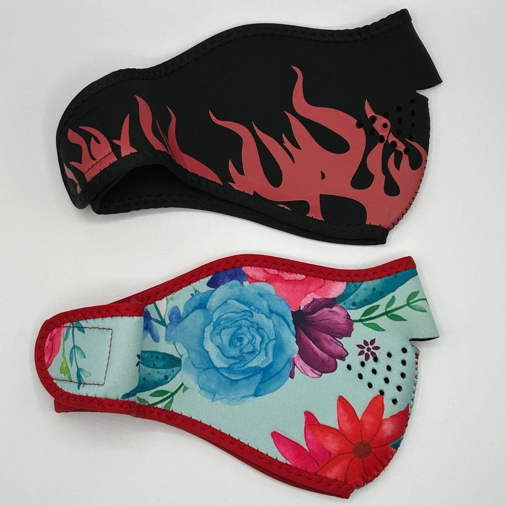 BUNDLE His Hers 2 Face Masks Flames Floral Reusable Breathable Adult Biker NWOT